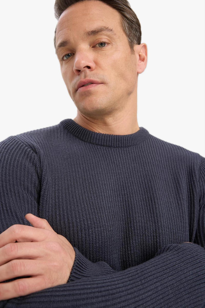 DeFacto Grey Man Standard Fit Crew Neck Knitwear Pullover Casual - Image 4